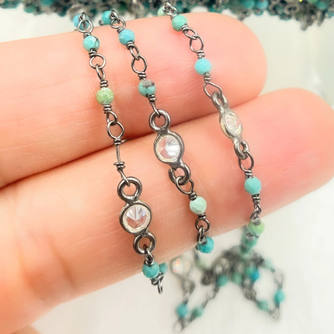 Chrysocolla and C.Z. Oxidized Wire Chain. CSO7 - Image 3