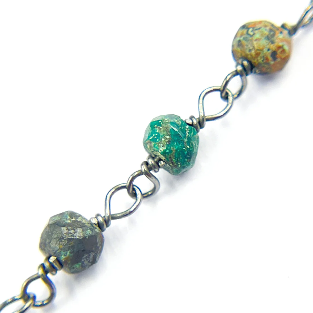 Chrysocolla Black Rhodium 925 Sterling Silver Wire Chain. CSO5 - Image 3