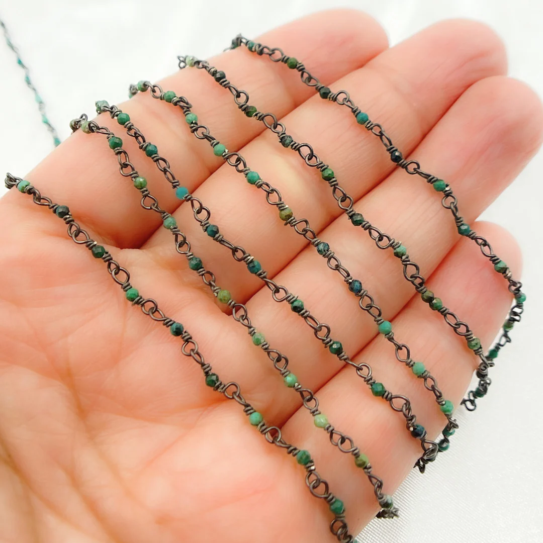 Chrysocolla Black Rhodium 925 Sterling Silver Wire Chain. CSO6 - Image 4