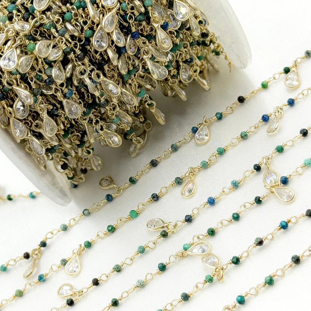 Chrysocolla & CZ Dangle Gold Plated Wire Chain. CHR28 - Image 3