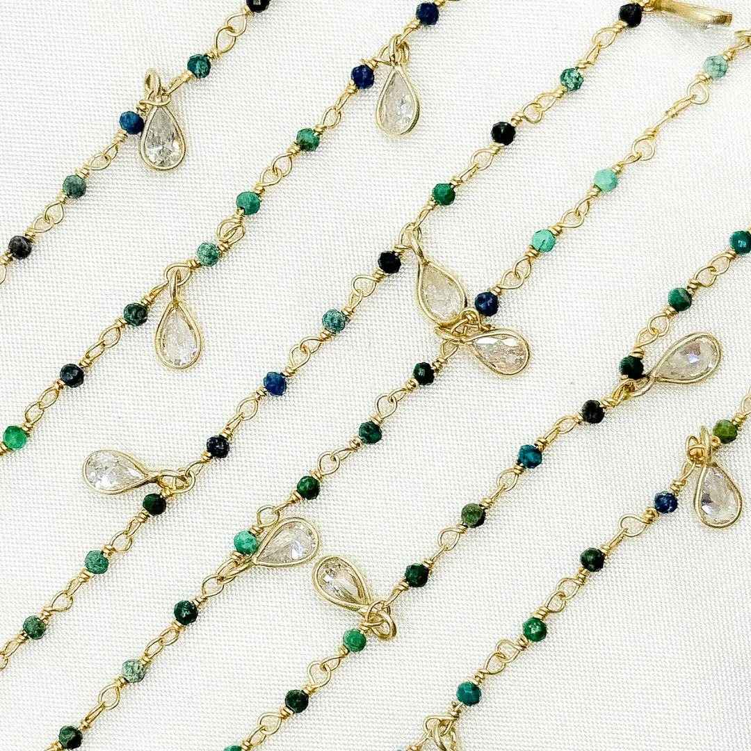 Chrysocolla & CZ Dangle Gold Plated Wire Chain. CHR28 - Image 4