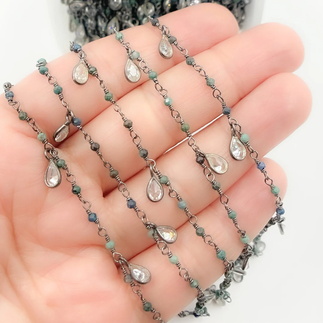 Chrysocolla & CZ Dangle Oxidized Wire Chain. CHR27 - Image 3