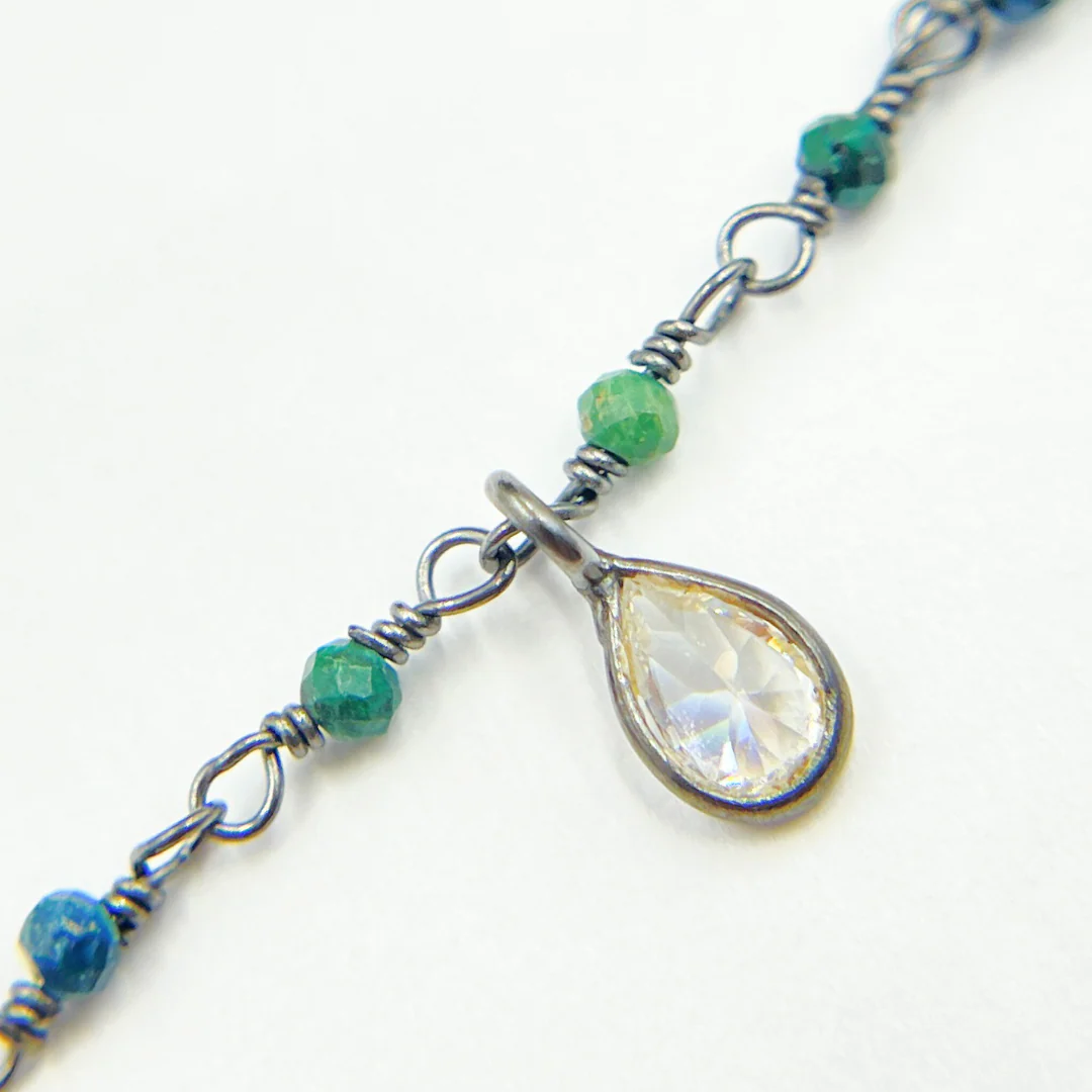 Chrysocolla & CZ Dangle Oxidized Wire Chain. CHR27 - Image 4