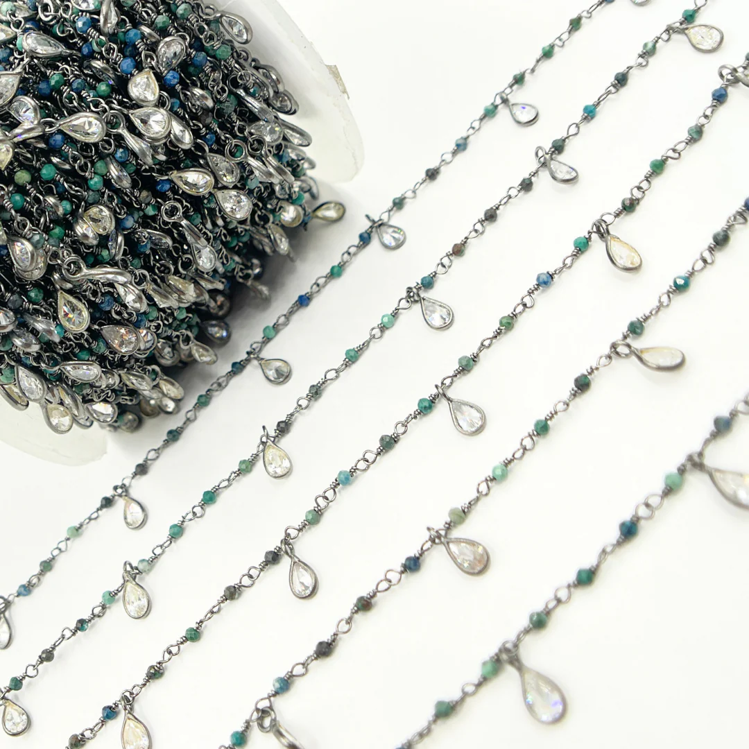 Chrysocolla & CZ Dangle Oxidized Wire Chain. CHR27 - Image 5