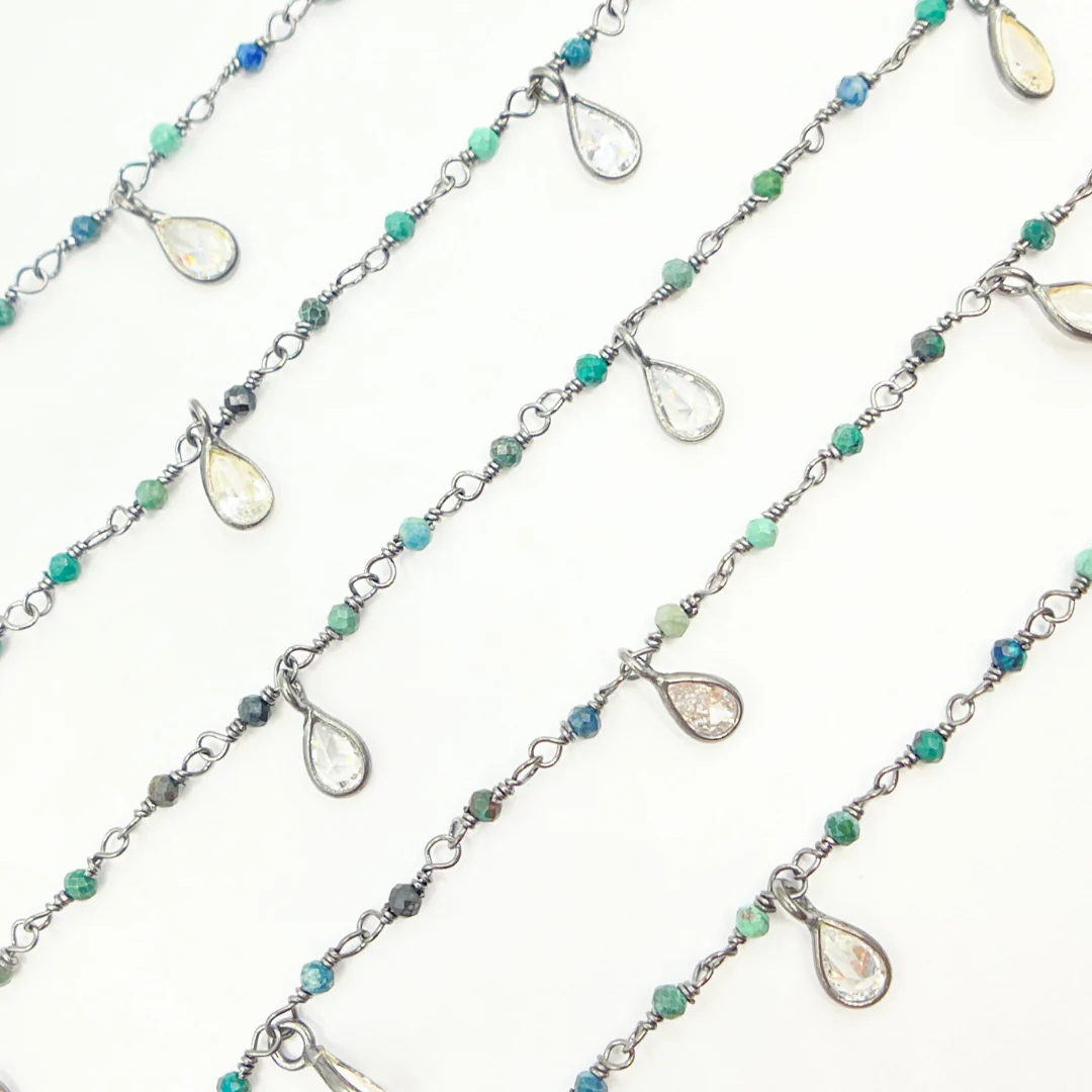 Chrysocolla & CZ Dangle Oxidized Wire Chain. CHR27 - Image 6