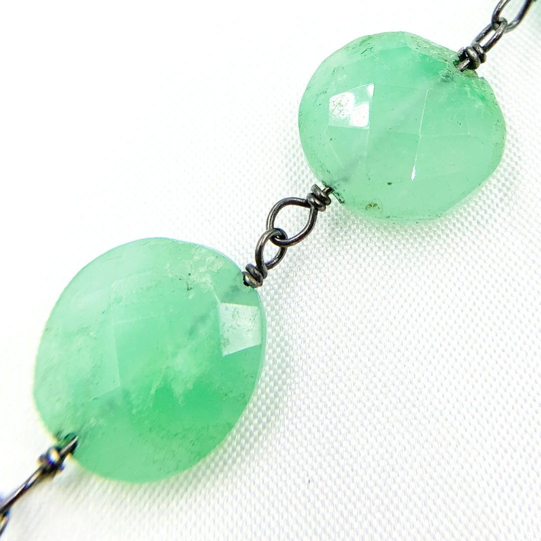 Chrysoprase Coin Shape Oxidized Wire Chain. CHR21 - Image 3