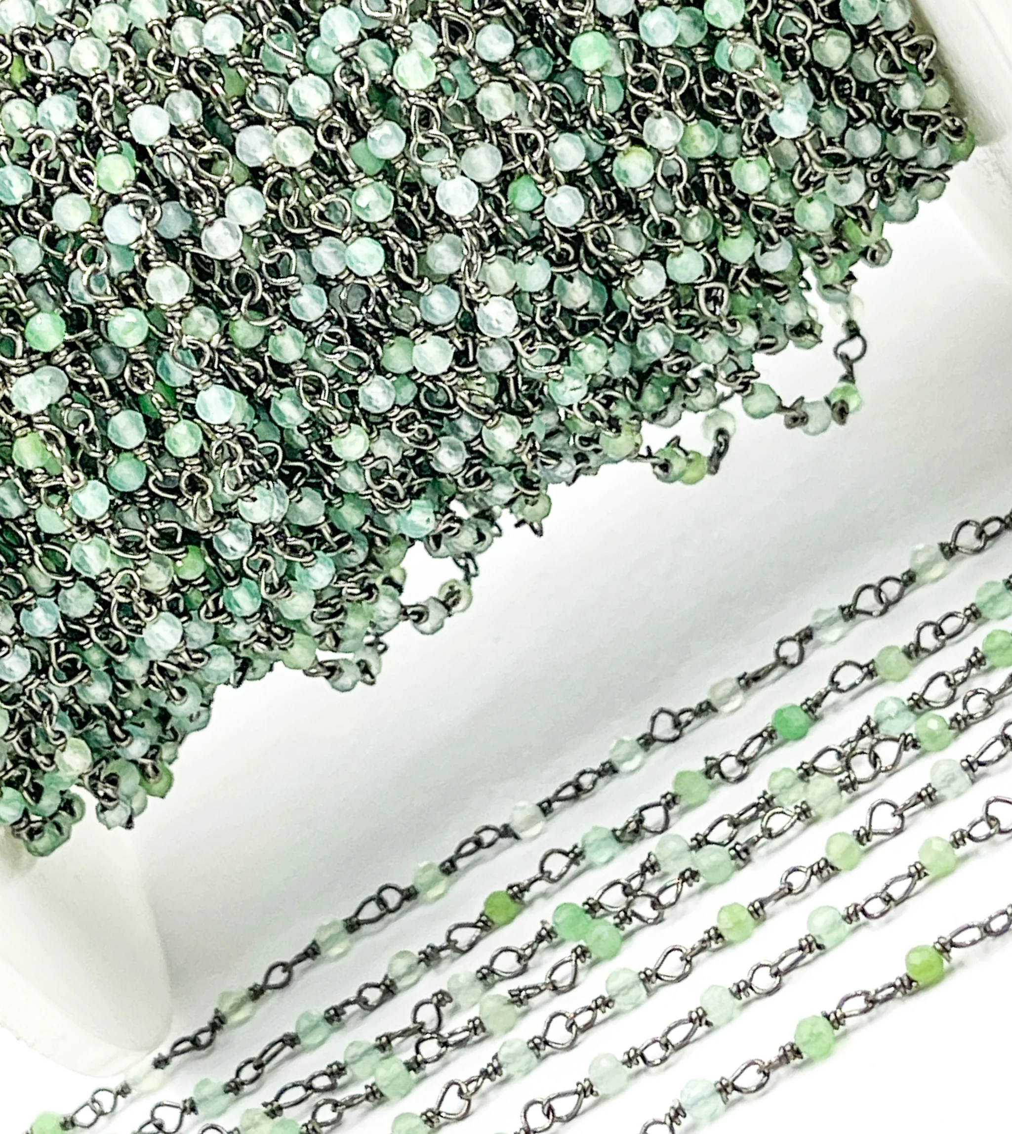 Chrysoprase Gemstone Faceted Wire Wrapped Chains. CHR8 - Image 4