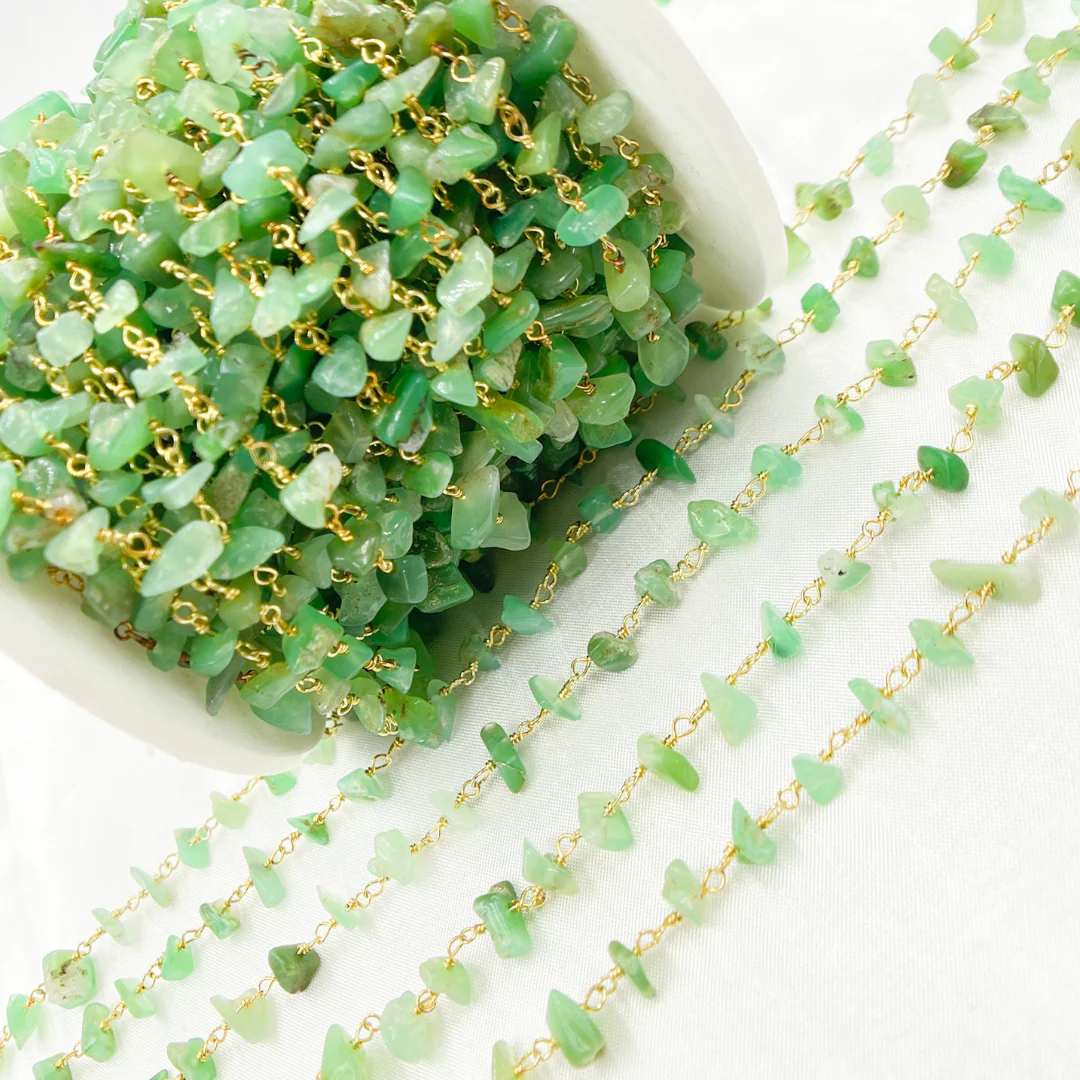 Chrysoprase Organic Shape Gold Plated Wire Chain. CHR17 - Image 3