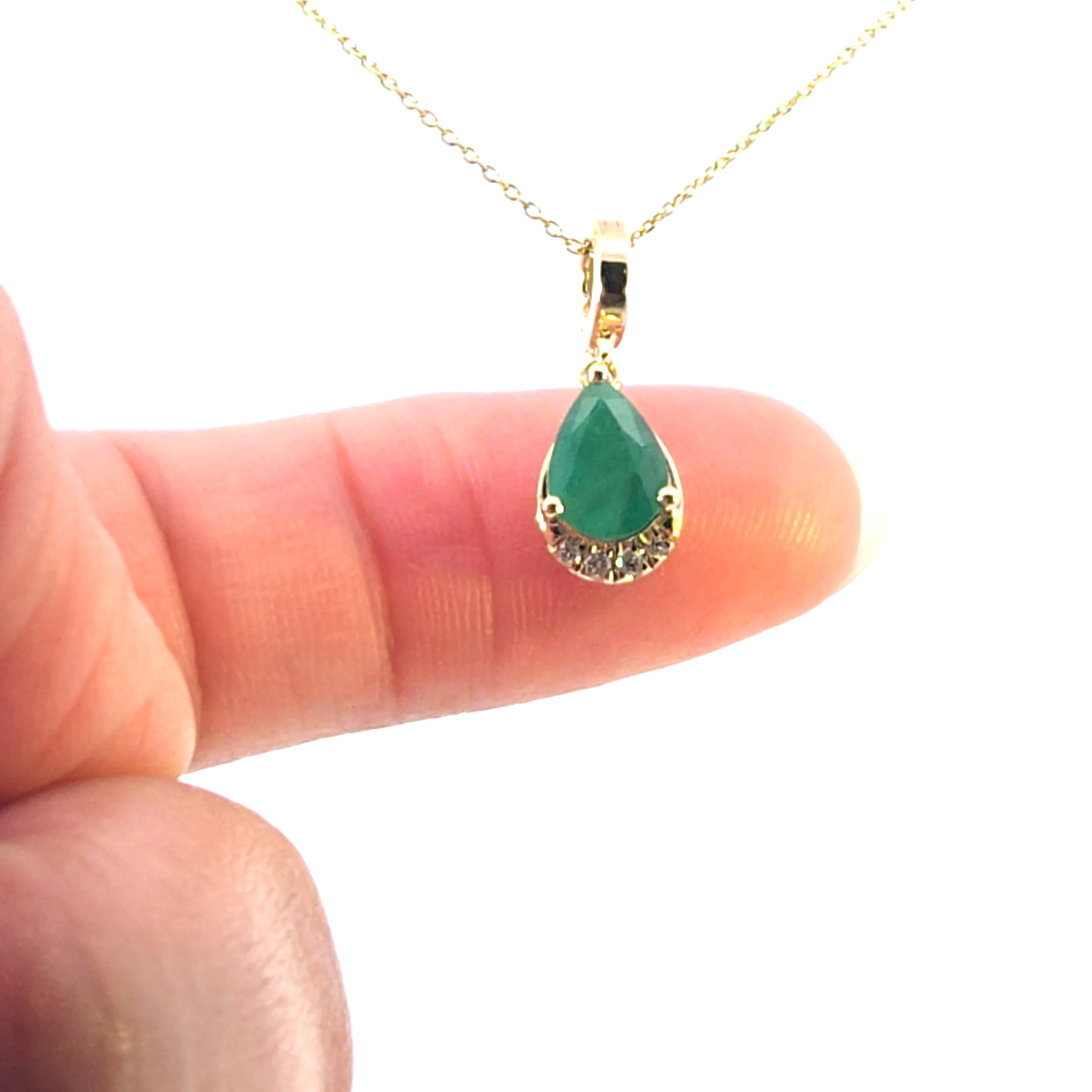 CMA00343EM. 14K Solid Gold Drop-Shaped Emerald and Diamond Charm - Image 7