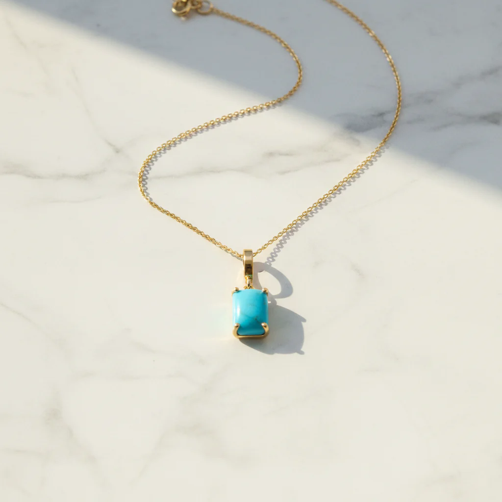CMA00368TQ. 14K Solid Gold Rectangular-Shaped Turquoise Charm - Image 3