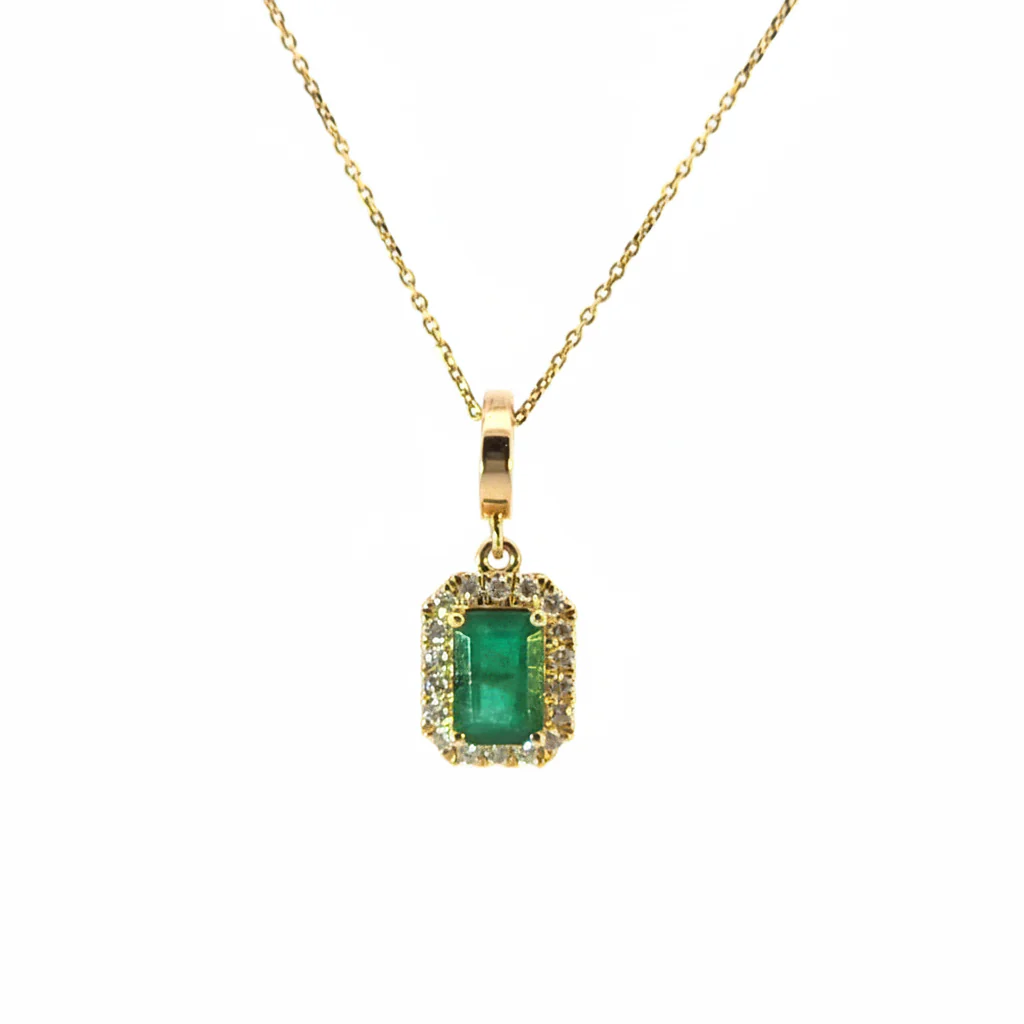 CMC00365EM6X4. 14K Solid Gold Rectangular-Shaped Emerald and Diamond Charm - Image 10