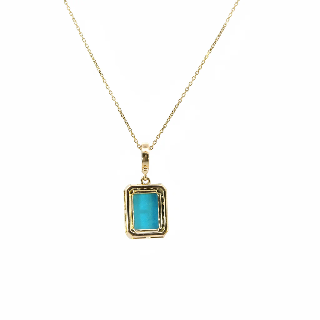 CMD00365TQ8X6. 14K Solid Gold Rectangular-Shaped Turquoise and Diamond Charm - Image 6