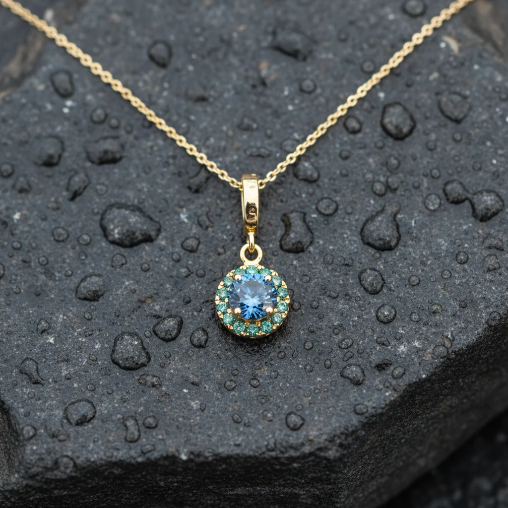 CMF00358B. 14K Solid Gold Blue Natural Diamond Round Charm - Image 5
