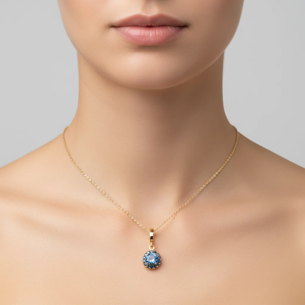 CMF00358B. 14K Solid Gold Blue Natural Diamond Round Charm - Image 9