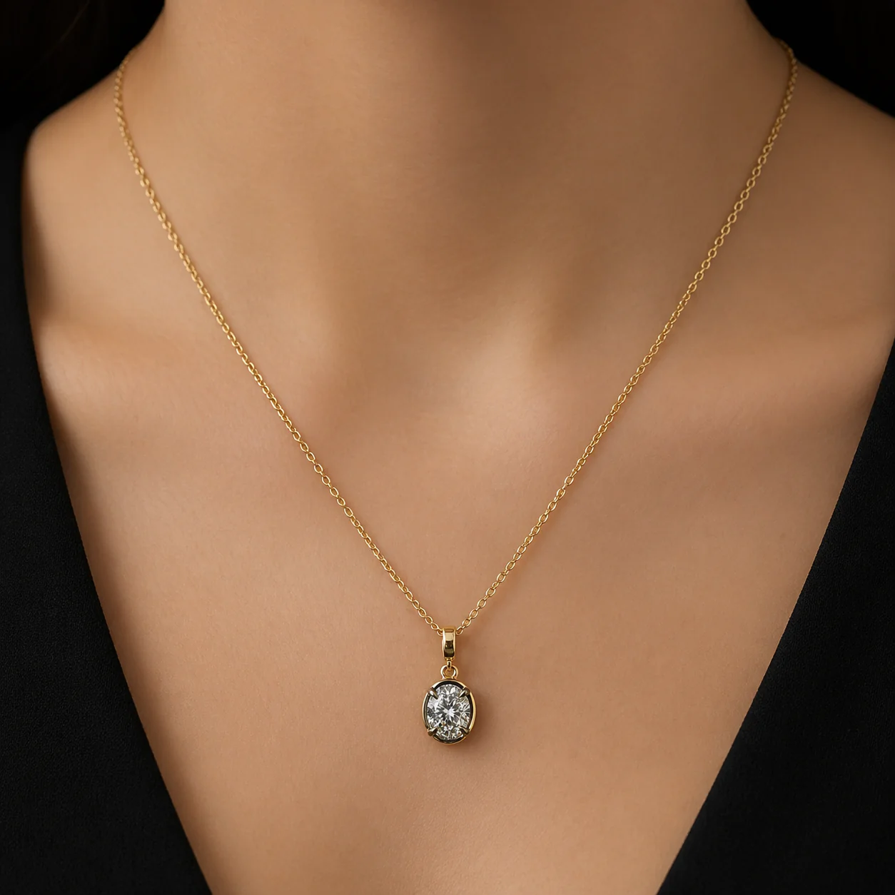 CML00354. 14K Solid Gold Oval-Shaped Diamond Charm