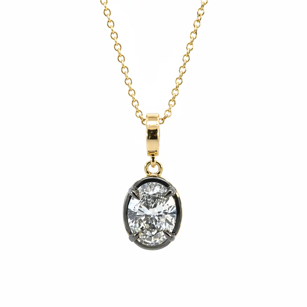 CML00354. 14K Solid Gold Oval-Shaped Diamond Charm - Image 2