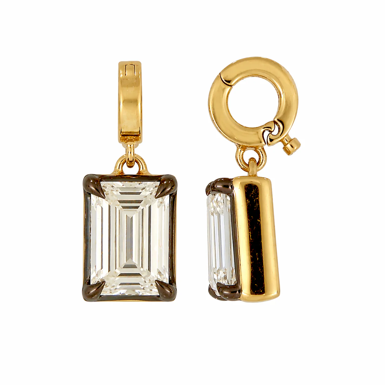 CMN00406. 14K Solid Gold Geometric Rectangle Diamond Charm - Image 2