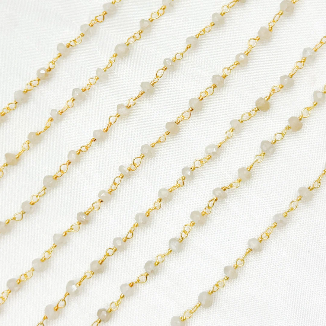CMS117. Coated White Moonstone Gold Plated Wire Chain - Image 3