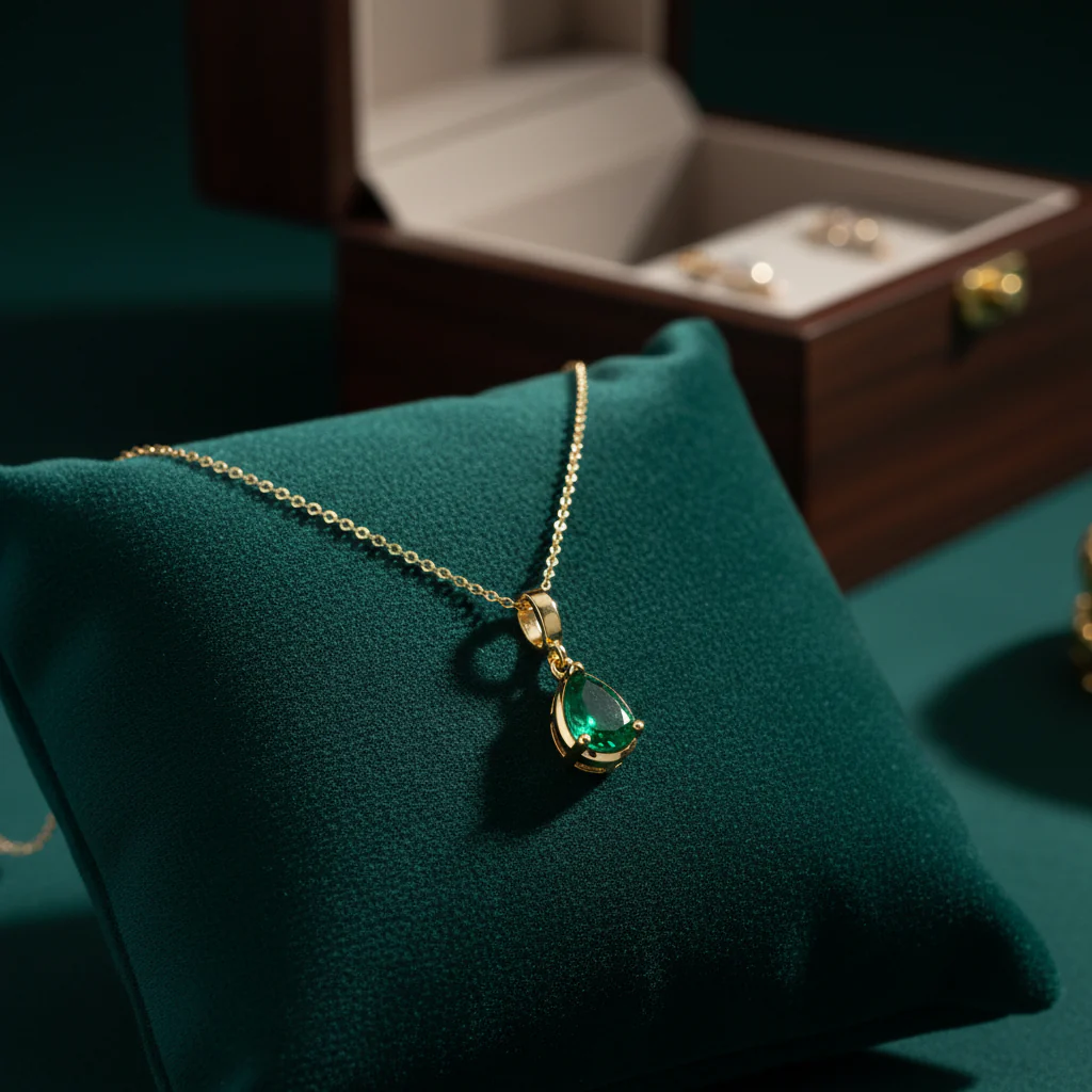 CMZ00361EM. 14K Solid Gold Drop-Shaped Emerald Charm - Image 3
