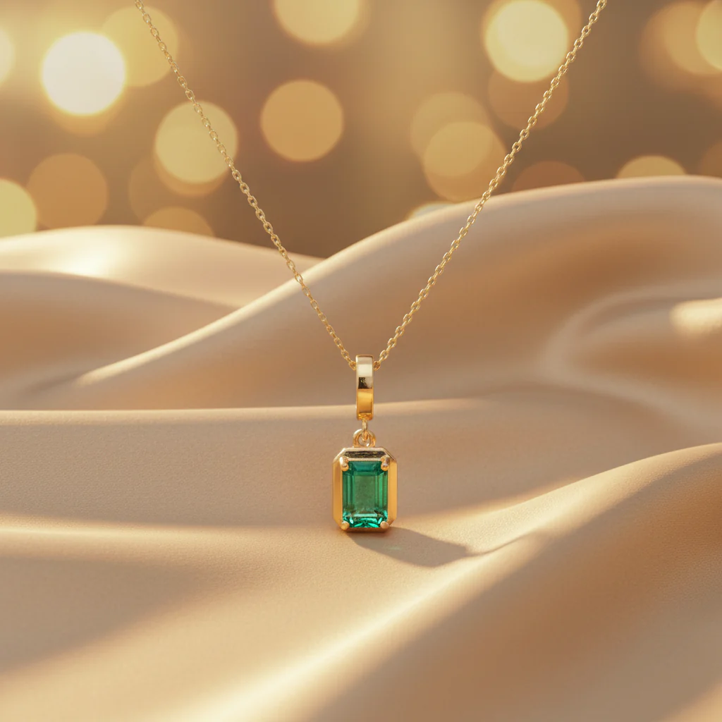 CMZ00366EM6X4. 14K Solid Gold Rectangular-Shaped Emerald Charm - Image 5