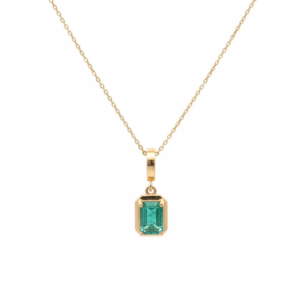 CMZ00366EM6X4. 14K Solid Gold Rectangular-Shaped Emerald Charm - Image 6
