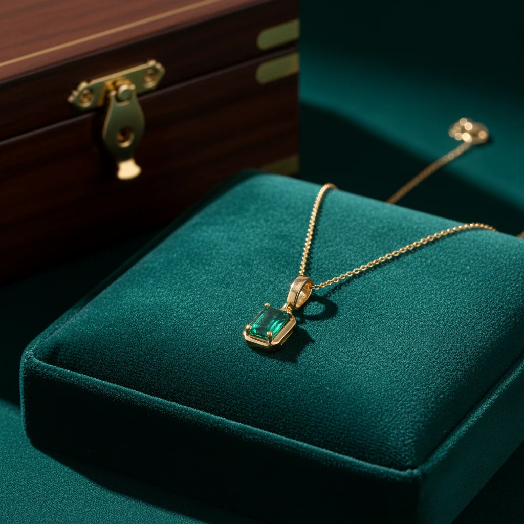 CMZ00366EM6X4. 14K Solid Gold Rectangular-Shaped Emerald Charm - Image 7