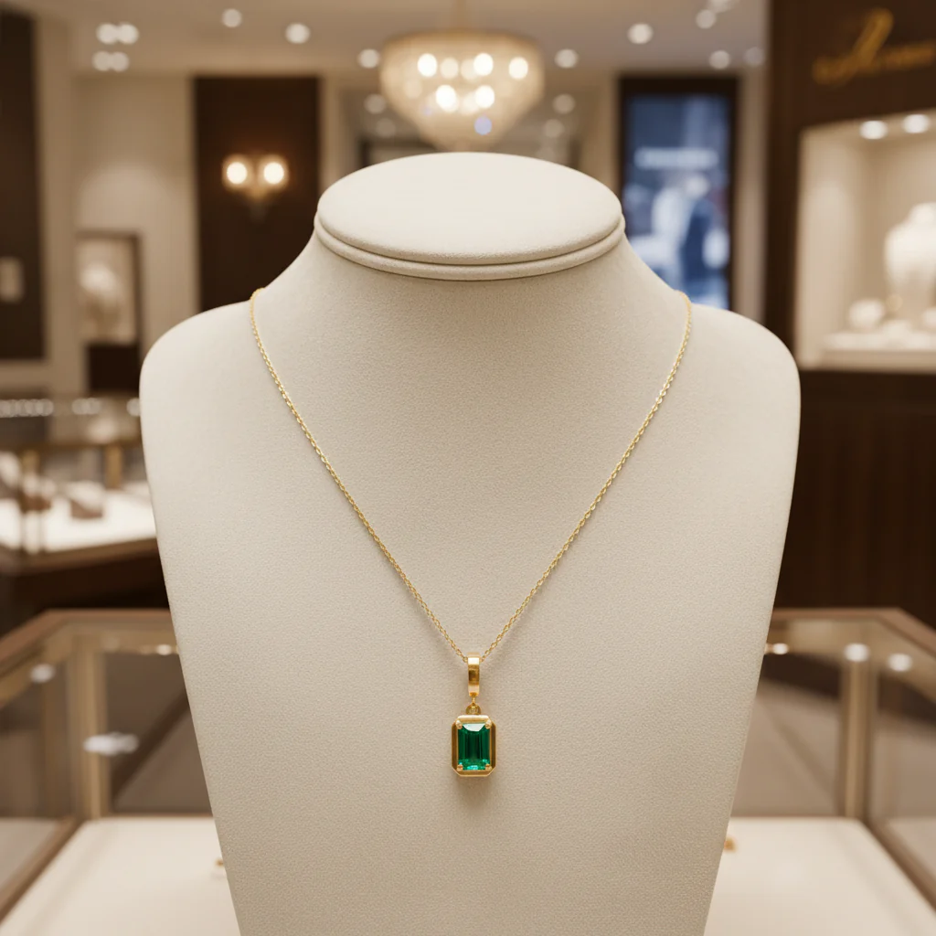 CMZ00366EM6X4. 14K Solid Gold Rectangular-Shaped Emerald Charm - Image 9