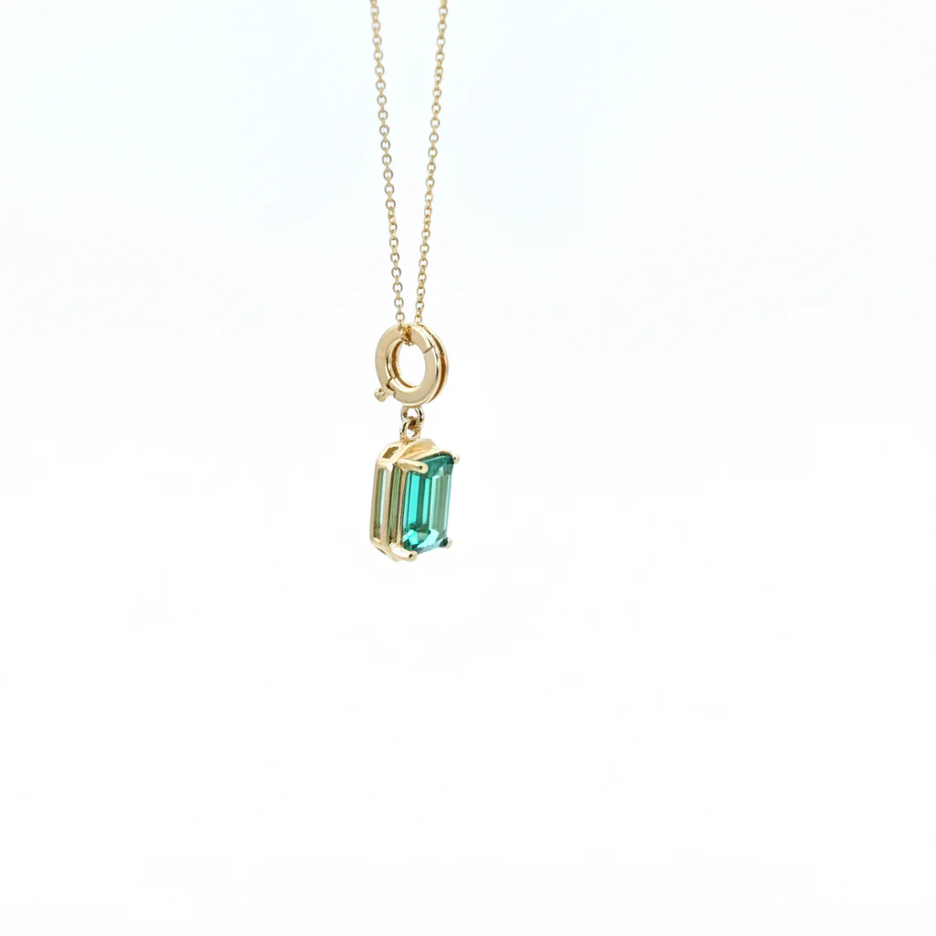 CMZ00366EM7X5. 14K Solid Gold Rectangular-Shaped Emerald Charm - Image 4