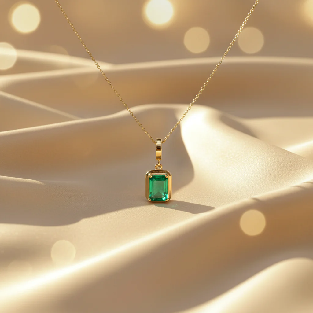 CMZ00366EM7X5. 14K Solid Gold Rectangular-Shaped Emerald Charm - Image 5
