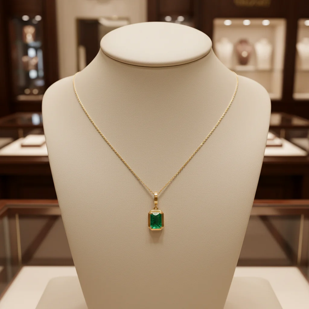 CMZ00366EM7X5. 14K Solid Gold Rectangular-Shaped Emerald Charm - Image 7