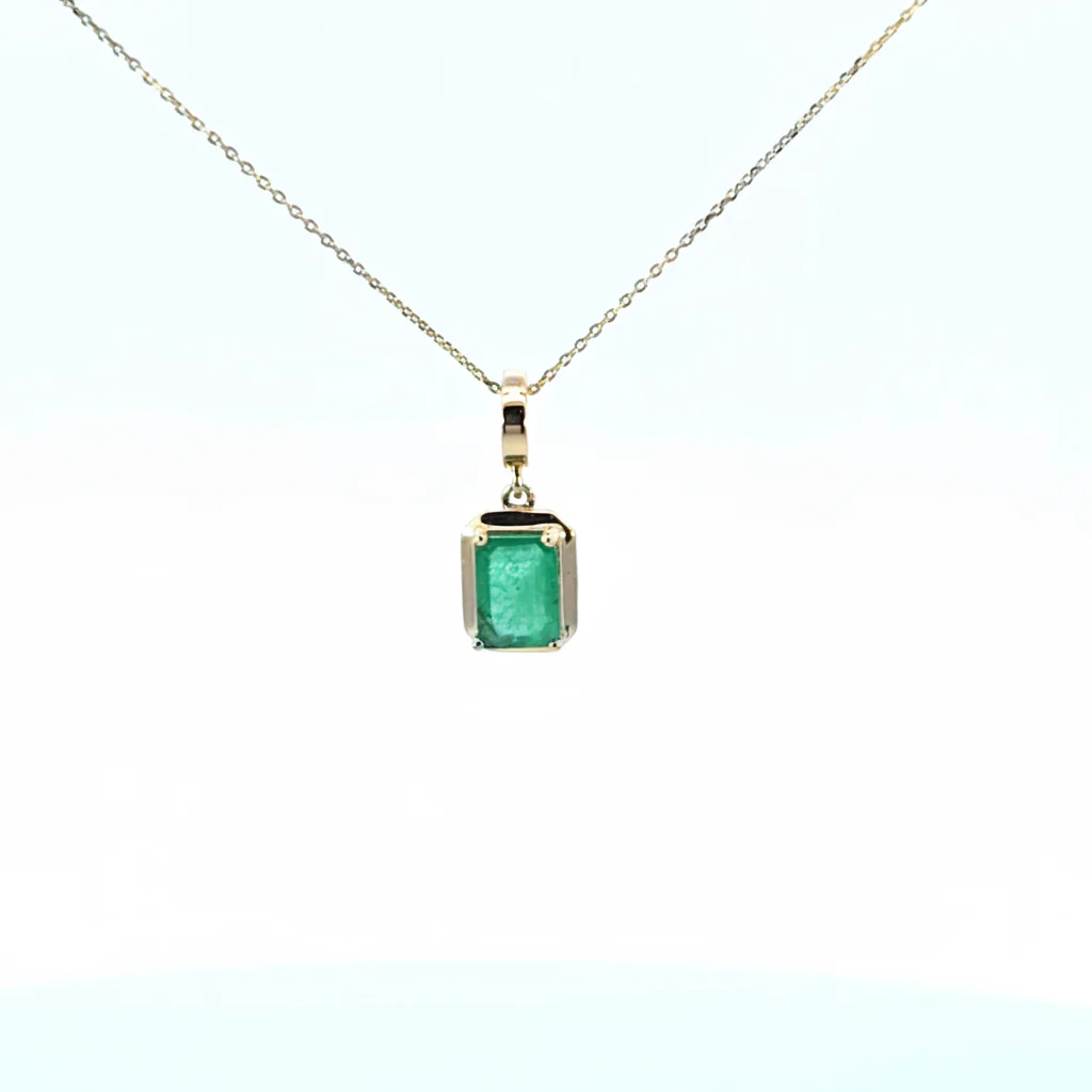 CMZ00366EM7X5. 14K Solid Gold Rectangular-Shaped Emerald Charm - Image 8