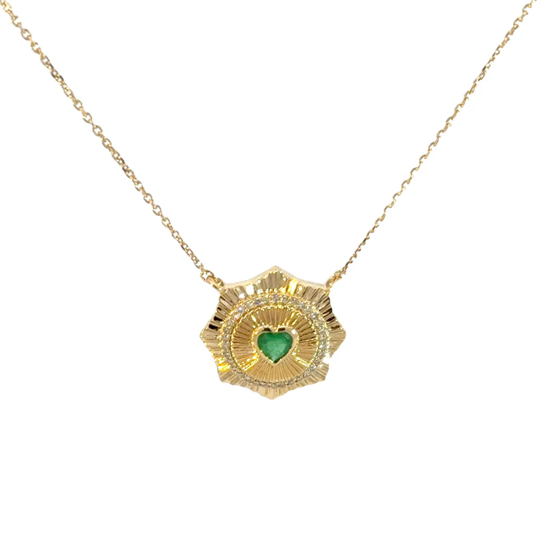 CN96235EM4. 14k Solid Gold Emerald Heart and Diamond Necklace - Image 12