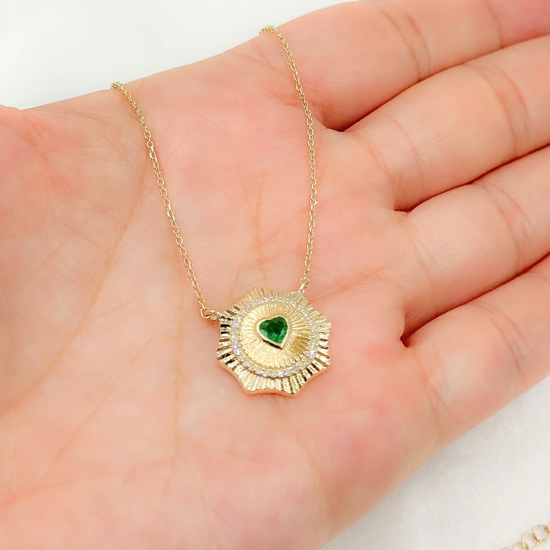 CN96235EM4. 14k Solid Gold Emerald Heart and Diamond Necklace - Image 7