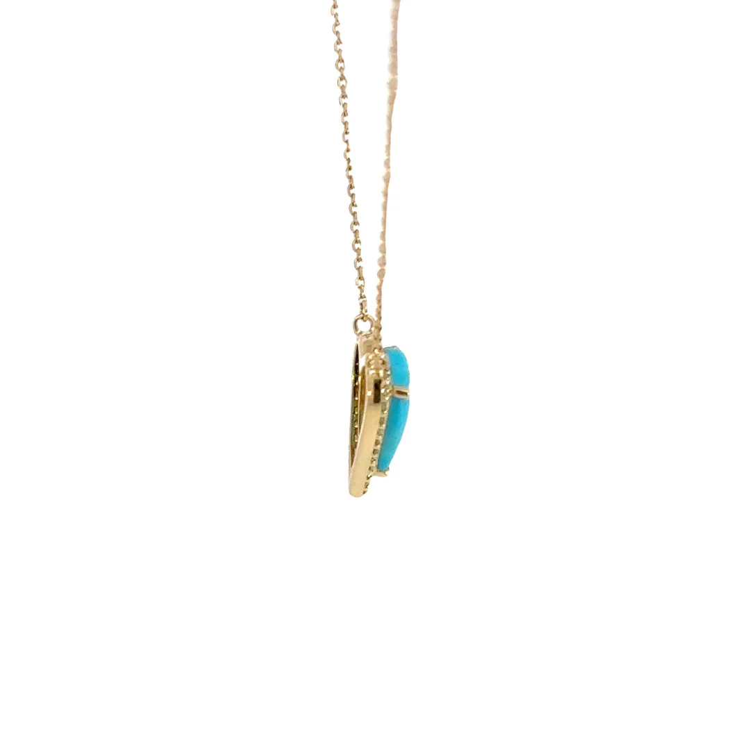 CN96244TQ. 14k Solid Gold Diamond and Turquoise Heart Necklace - Image 7