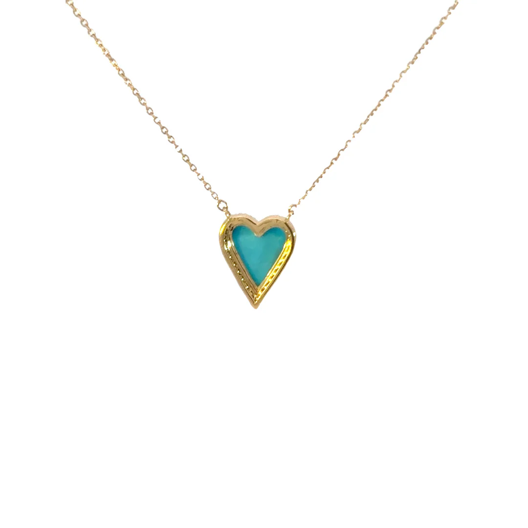 CN96244TQ. 14k Solid Gold Diamond and Turquoise Heart Necklace - Image 8
