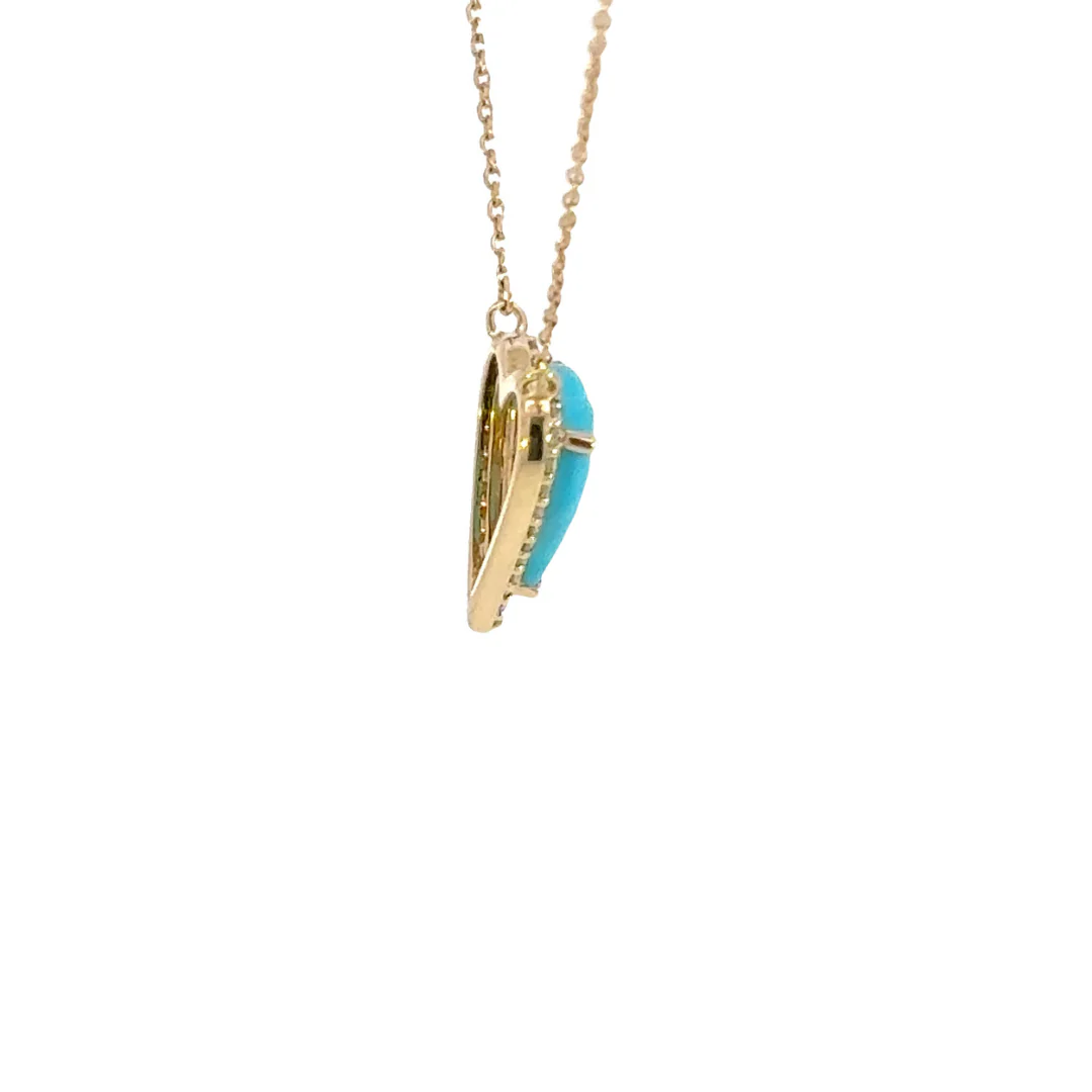CN96244TQ. 14k Solid Gold Diamond and Turquoise Heart Necklace - Image 9