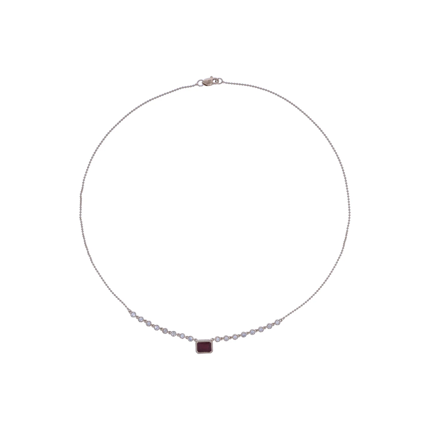 CN97270RU7X5. 14K Solid Gold Diamond & Ruby Petite Rectangle Necklace