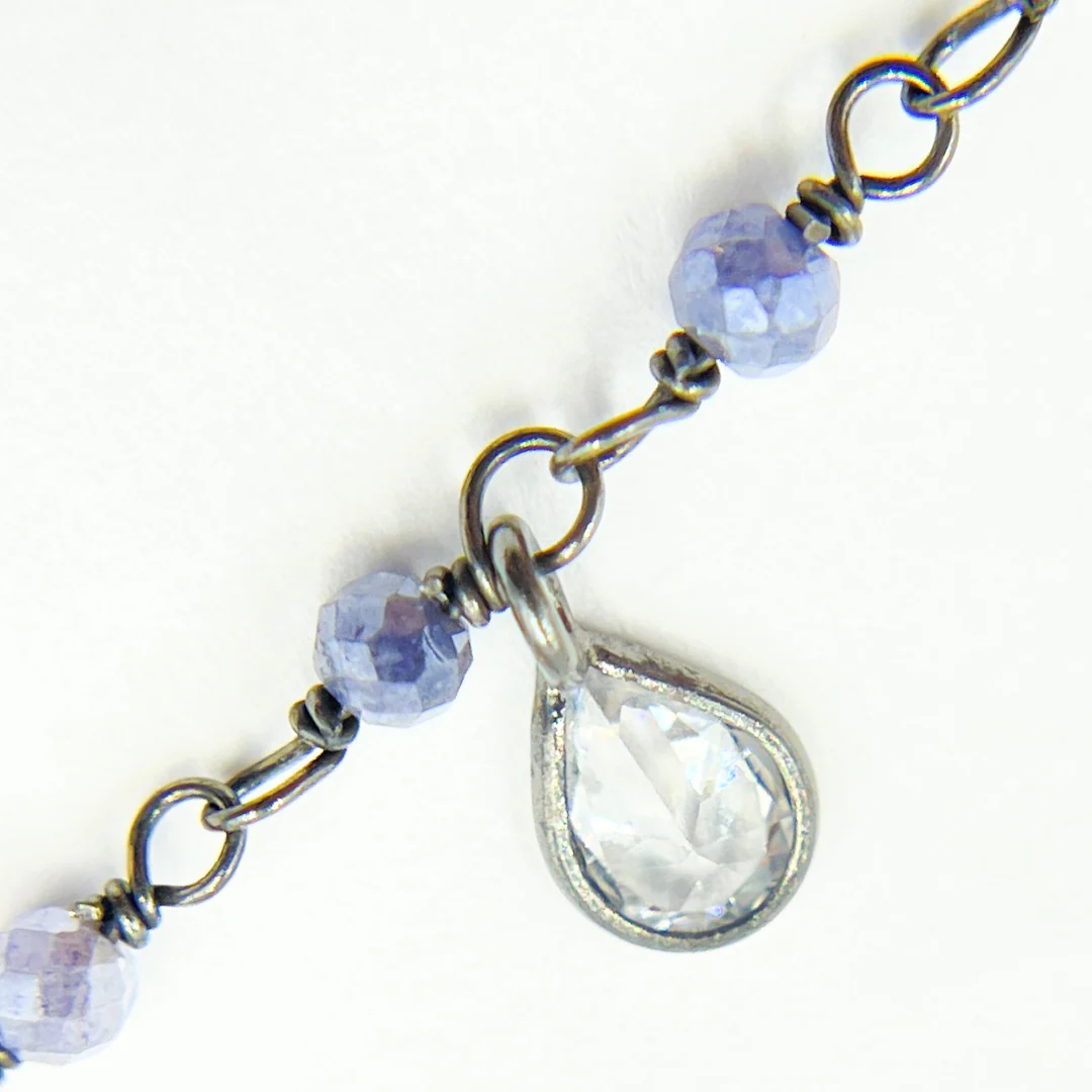 Coated Blue Moonstone & CZ Dangle Oxidized Wire Chain. CMS37 - Image 4