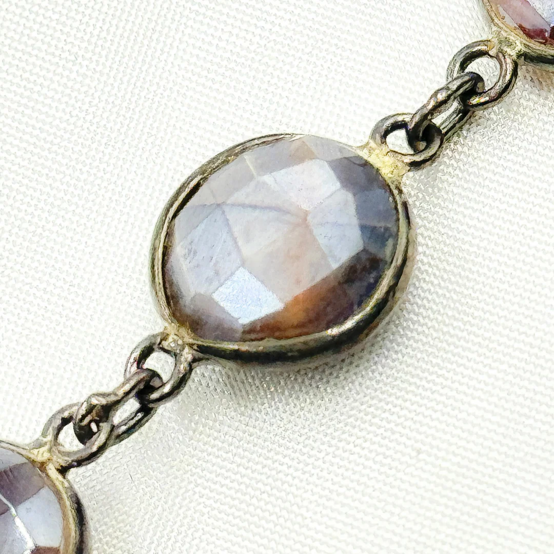 Coated Chocolate Moonstone Round Shape Bezel Oxidized Wire Chain. CMS14 - Image 3