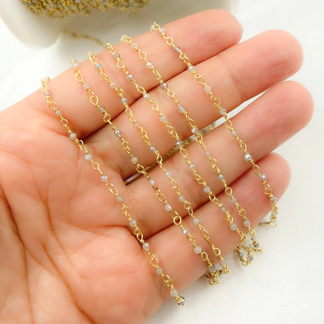 CMS56. Coated Multi Moonstone Wire Wrap Chain - Image 10