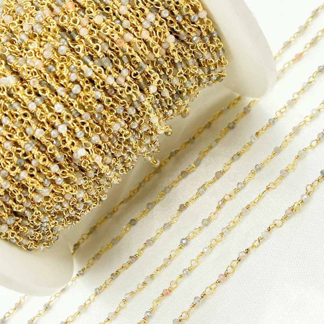 CMS56. Coated Multi Moonstone Wire Wrap Chain - Image 2