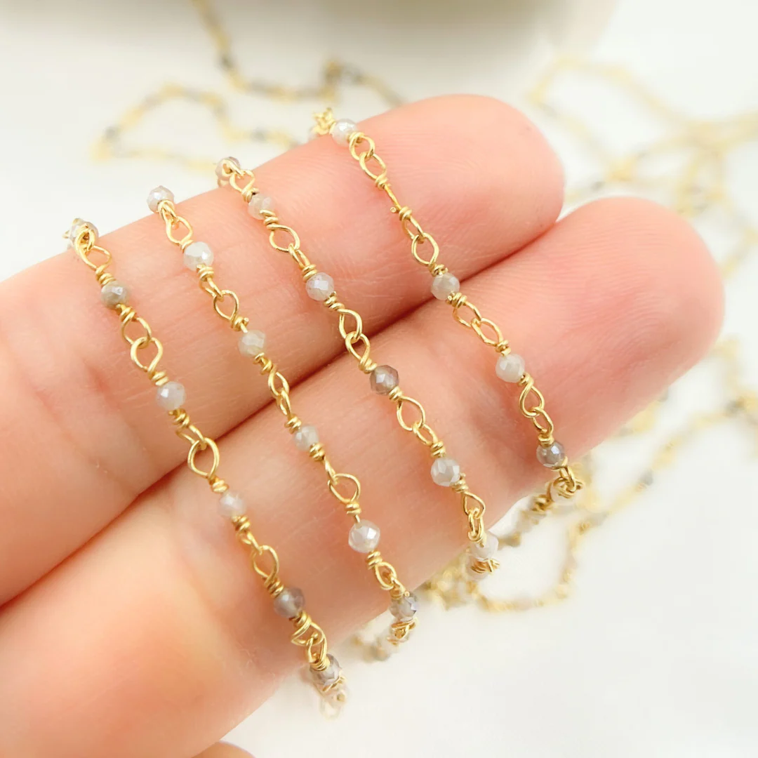 CMS56. Coated Multi Moonstone Wire Wrap Chain - Image 8