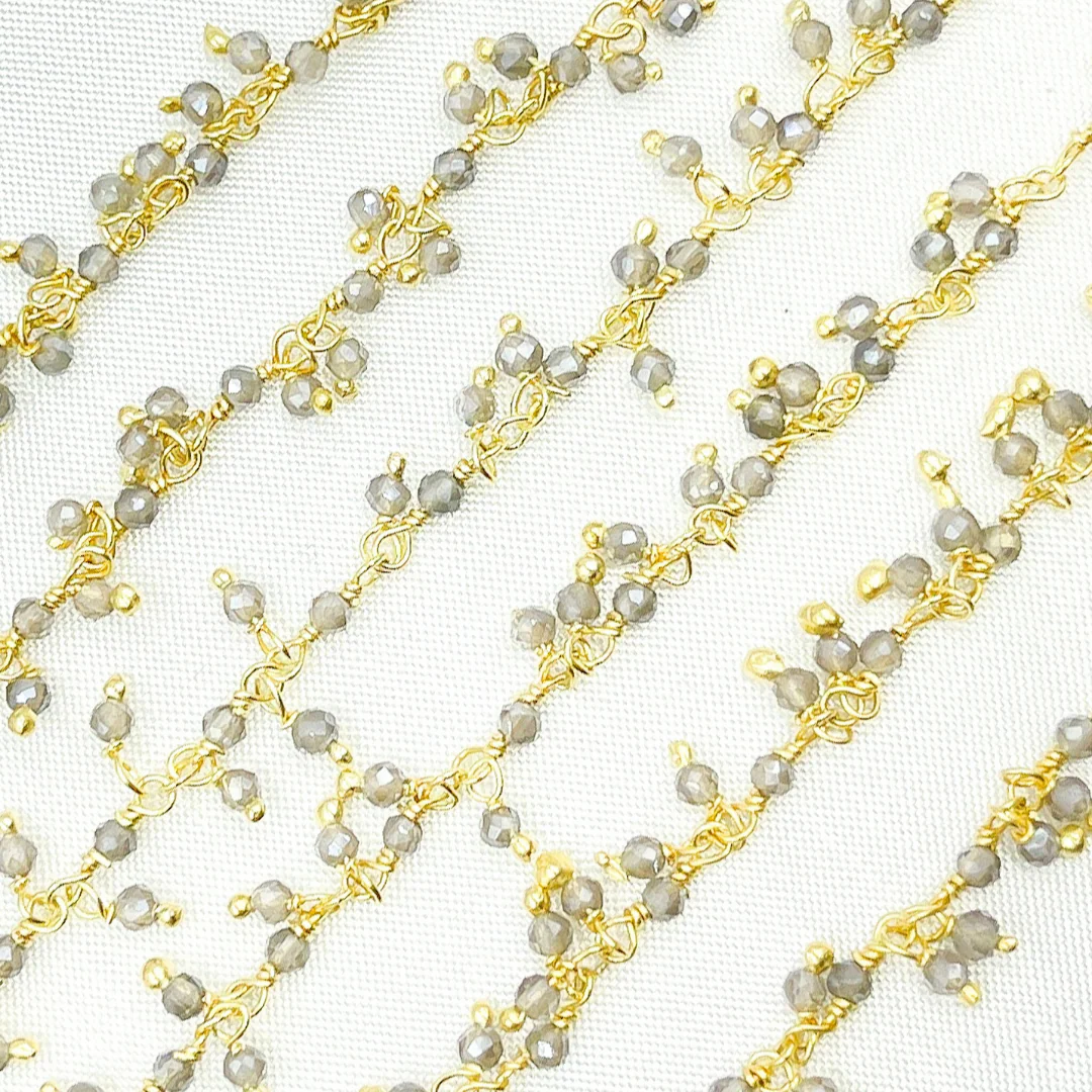 Coated Grey Moonstone Cluster Dangle Gold Plated Wire Chain. CMS40 - Image 2