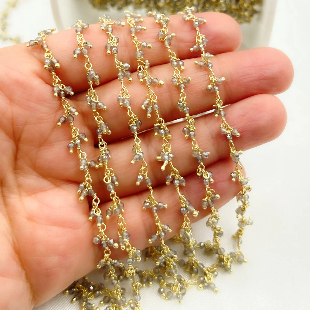 Coated Grey Moonstone Cluster Dangle Gold Plated Wire Chain. CMS40 - Image 3