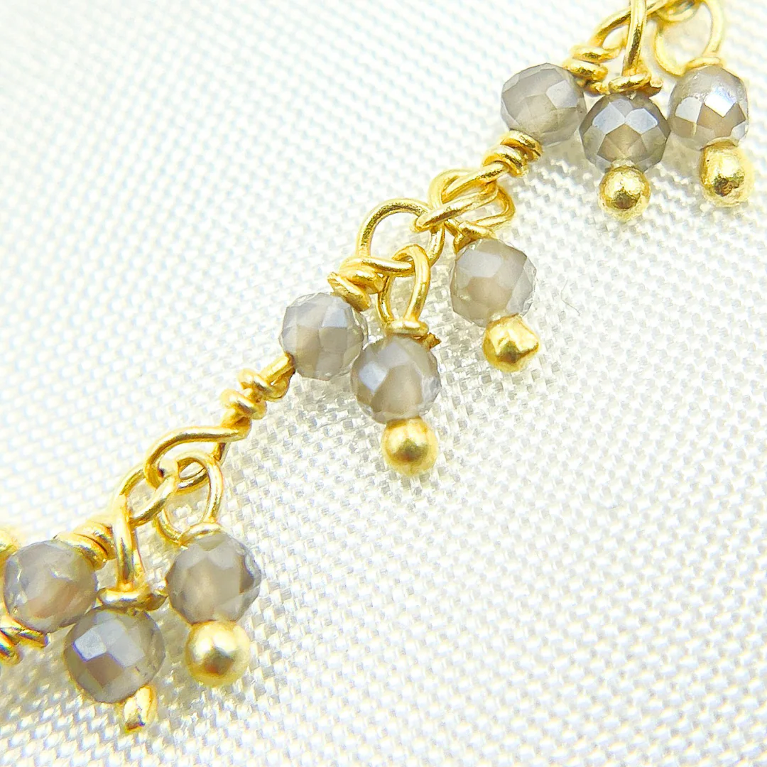 Coated Grey Moonstone Cluster Dangle Gold Plated Wire Chain. CMS40 - Image 4