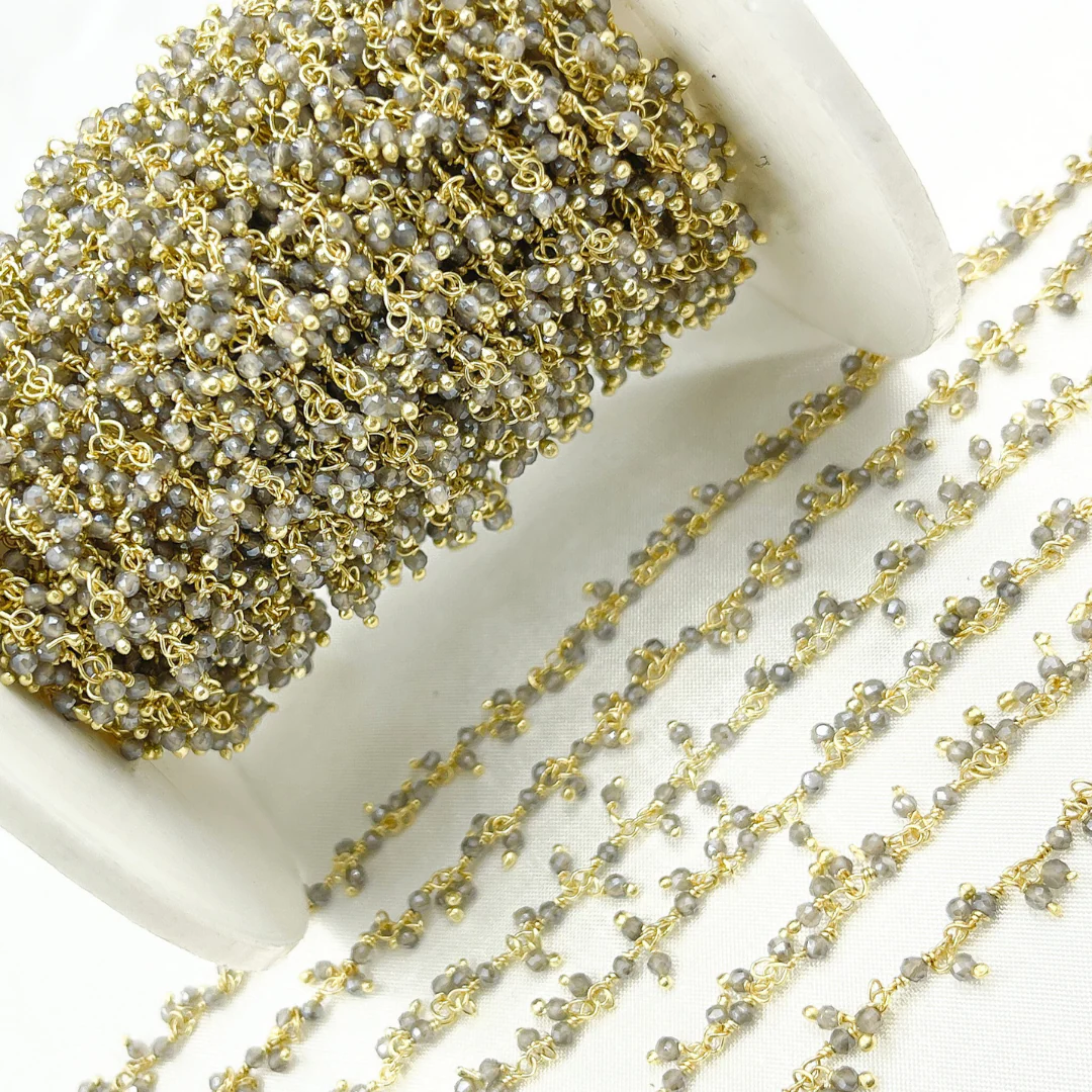 Coated Grey Moonstone Cluster Dangle Gold Plated Wire Chain. CMS40 - Image 5
