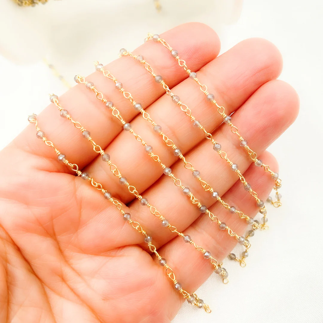 Coated Grey Moonstone Gold Plated Wire Chain. CMS62 - Image 5
