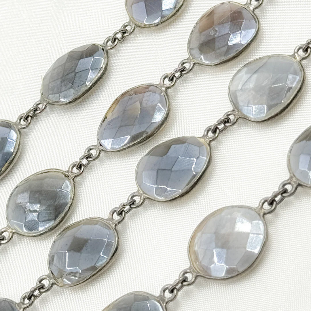 Coated Grey Moonstone Organic Shape Bezel Oxidized Wire Chain. CMS3 - Image 3