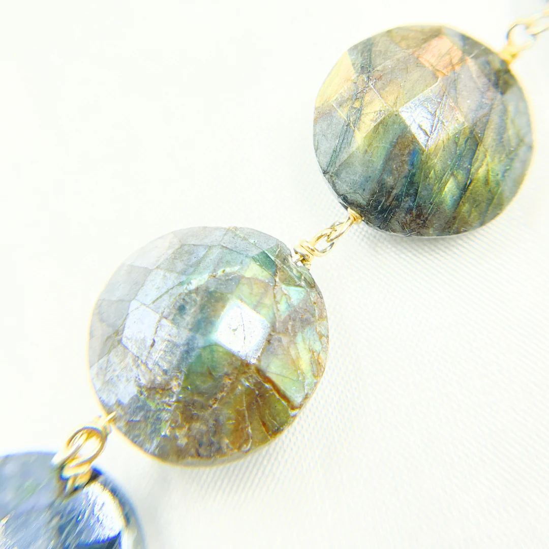 Coated Labradorite Coin Shape Gold Plated Wire Chain. CLB19 - Image 3