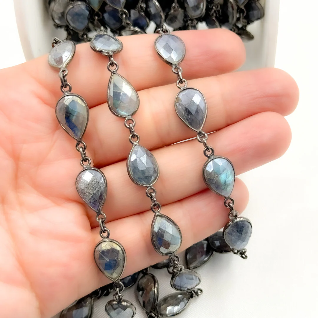 Coated Labradorite Pear Shape Bezel Oxidized Wire Chain. CLB11 - Image 3